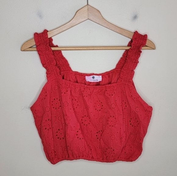 Everyday Chic Boutique | Red Eyelet Cropped Tank Top Size Large - Picture 1 of 4